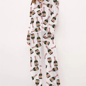 Women’s loungewear, silk, champagne bottles